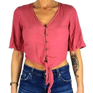 Japna Button-down Twist Top Size Small Crop Pink
